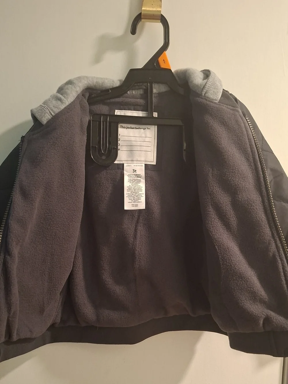 Kids Quilted Hooded Jacket - Dark Gray